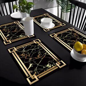 Black and Gold Marble Pattern Table Covers for Kitchen Home Decor and Decorated